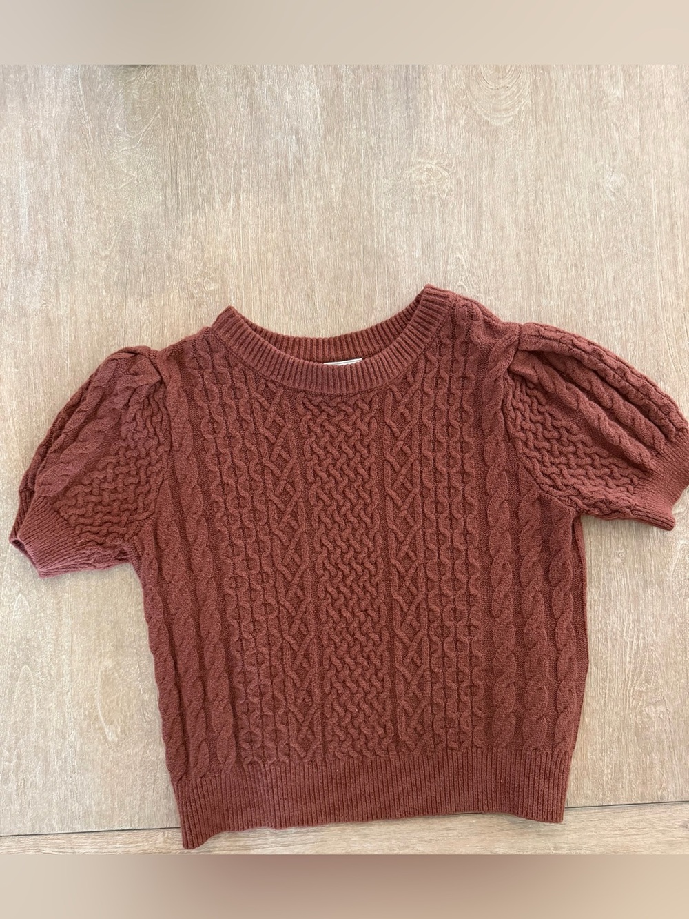 St. John’s Bay Women’s Small Cable Knit Puff Sleeve Sweater Rust Burnt Orange S